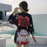 Kimono cardigan veste femme chat japonais blanc