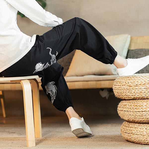 Pantalon Japonais Homme Motif Carpe Koï