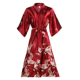 Peignoir satin rouge femme kimono
