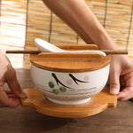 Bol japonais ramen blanc avec support en bois