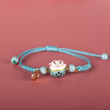 Bracelet chat Maneki Neko bleu ciel 