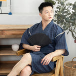 Jinbei homme bleu à carreaux kimono