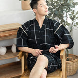 Jinbei japonais homme à carreaux noir avec short