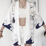 Kimono cardigan court motifs japonais femme blanc