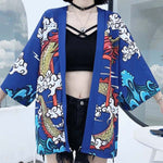Kimono cardigan dragon femme bleu
