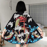 Kimono cardigan dragon femme noir