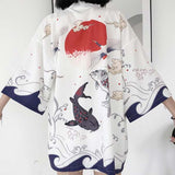 Kimono court motifs japonais femme blanc