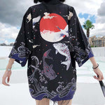 Kimono court motifs japonais femme noir