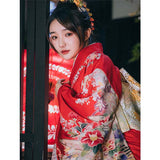 Kimono femme japonais traditionnel rouge