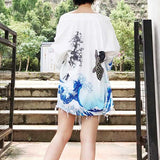 Kimono haori vague de kanagawa blanc femme