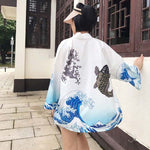 Kimono haori vague de kanagawa blanc