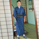 Kimono homme japonais bleu rayé traditionnel 