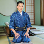 Kimono homme japonais bleu rayé