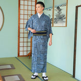 Kimono homme japonais indigo avec obi