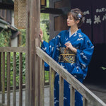 Kimono japonais bleu grue pour femme