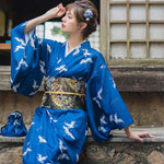 Kimono japonais bleu grue