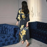 Kimono peignoir léger femme fleurs jaunes