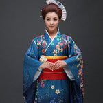 kimono traditionnel japonais bleu pour femme