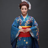 kimono traditionnel japonais bleu pour femme