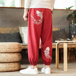 Pantalon japonais homme carpe koï couleur rouge