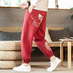 Pantalon japonais homme motif carpe koï rouge