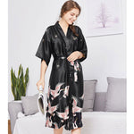 Peignoir kimono long noir femme grues