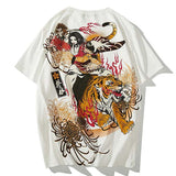 T-shirt japonais blanc femme et tigre