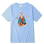 T-shirt japonais chat bleu ciel 