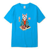 T-shirt japonais chat bleu clair