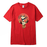 T-shirt japonais chat samouraï rouge
