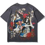 T-shirt style japonais femmes guerrières gris