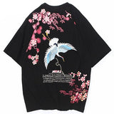 Tee-shirt aux motifs fleurs japonais noir