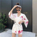 Veste japonaise kimono cardigan imprimé blanc