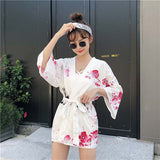 Veste japonaise kimono cardigan imprimé blanc