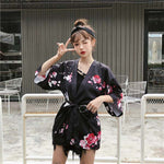 Veste japonaise kimono cardigan imprimé noir