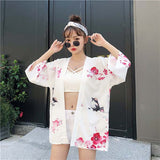 Veste japonaise kimono imprimé blanc