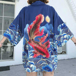Veste kimono femme carpe bleu pas cher