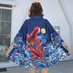 Veste kimono femme carpe bleu