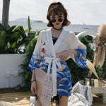 Veste kimono femme été blanche avec ceinture