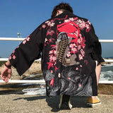 Veste kimono fleurs et carpe koi