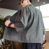 Veste kimono homme avec rayures gris foncé