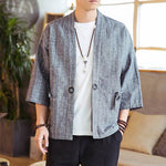 Veste kimono homme gris clair avec rayures