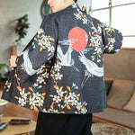 Veste kimono japonais homme grue soleil rouge