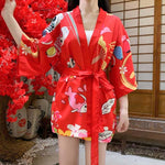 Veste kimono motif japonais femme rouge