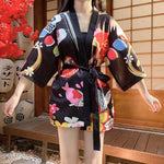 Veste kimono motif japonais pour femme noir