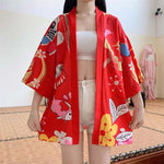 Veste kimono motif japonais pour femme rouge