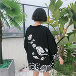 Veste kimono noire femme nuages