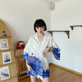 Veste légère kimono femme blanche avec ceinture assortie