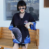 Veste légère kimono femme noire avec ceinture assortie