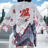 Veste type kimono blanc avec motifs